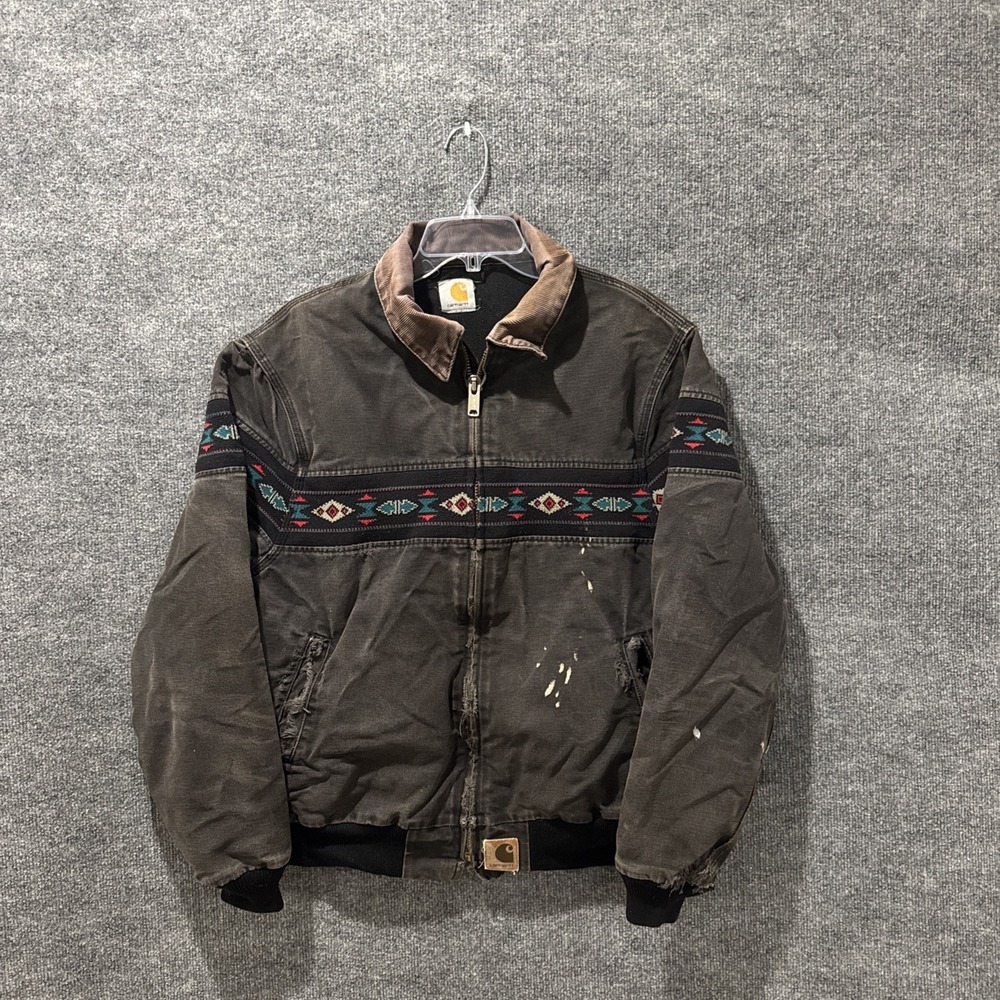 Vintage 90s Carhartt Aztec J77 BLK Workwear Zip-Up Jacket Men's CUT TAG RARE Y2K